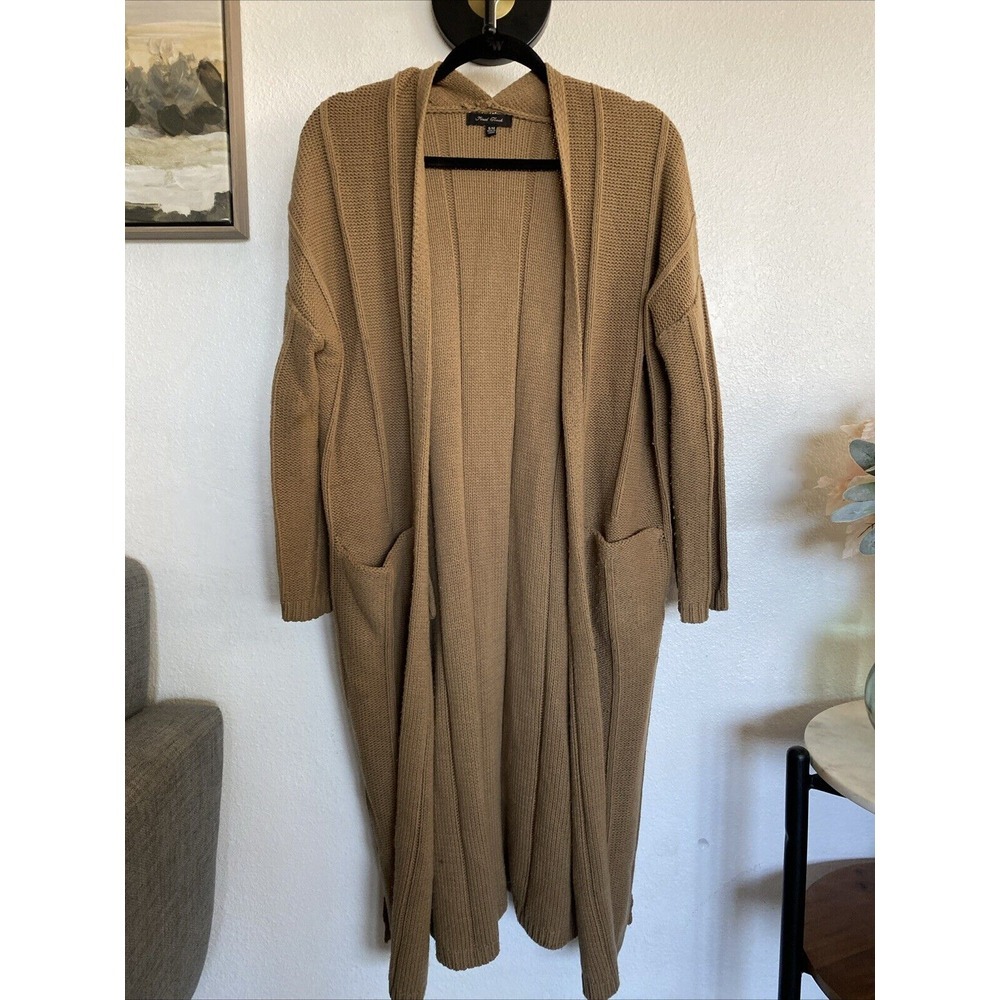 Final Touch Womens Cardigan Duster Open Front Thick Knit Brown S/M Boho Classic